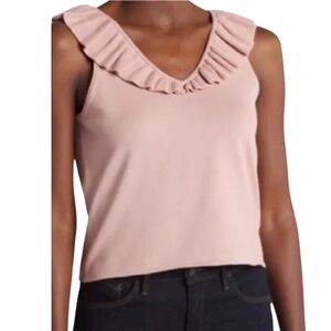 New The General Good Ruffle V-Neck Sleeveless Sweater Knit Top Rose Pink Size XL